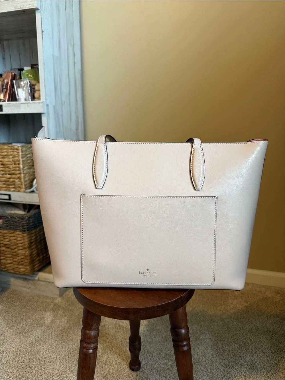 kate spade Blush Cream Tote with Heart Tassel Charm
